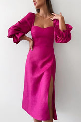Vestido midi con abertura y escote cuadrado de rosa